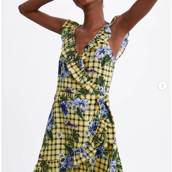 ZARA Floral Gingham Wrap Dress Size XS NEW WITH TAG - Picture 4 of 7